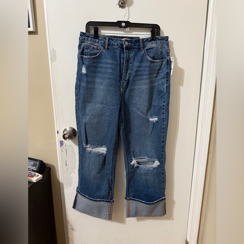 High-Rise Distressed Women's Jeans - Dark Blue